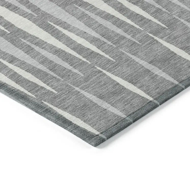 9' X 12' Gray And Ivory Geometric Washable Indoor Outdoor Area Rug