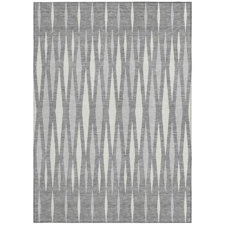 9' X 12' Gray And Ivory Geometric Washable Indoor Outdoor Area Rug