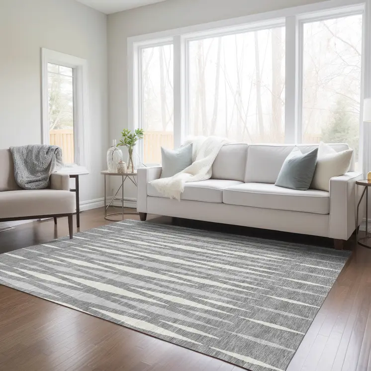9' X 12' Gray And Ivory Geometric Washable Indoor Outdoor Area Rug