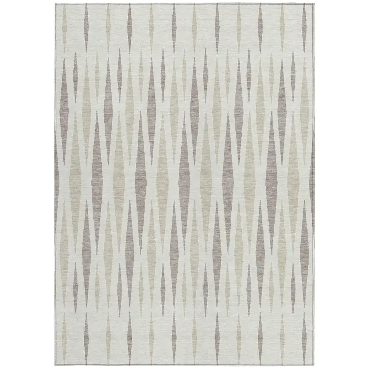 3' X 5' Ivory Brown And Beige Geometric Washable Indoor Outdoor Area Rug