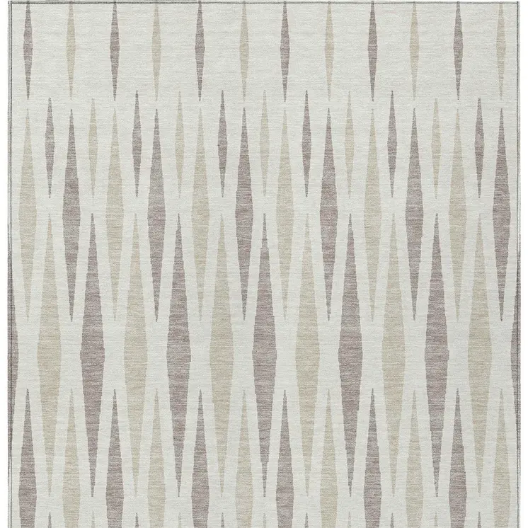 5' X 8' Ivory Brown And Beige Geometric Washable Indoor Outdoor Area Rug