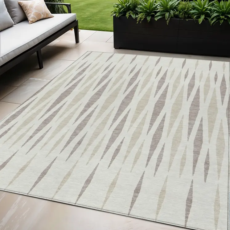 5' X 8' Ivory Brown And Beige Geometric Washable Indoor Outdoor Area Rug