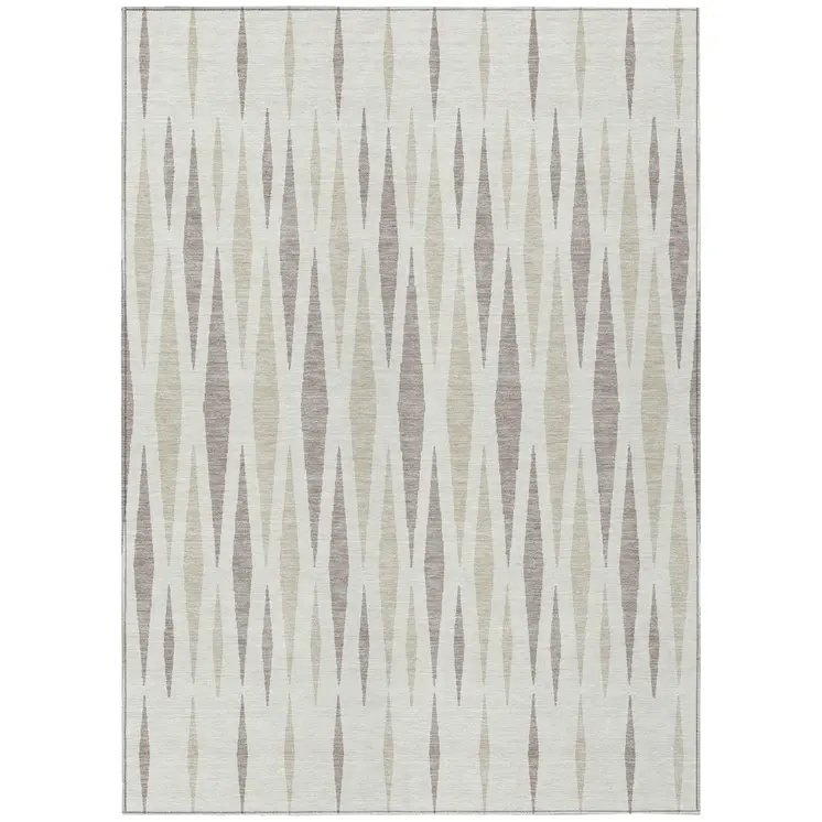 5' X 8' Ivory Brown And Beige Geometric Washable Indoor Outdoor Area Rug