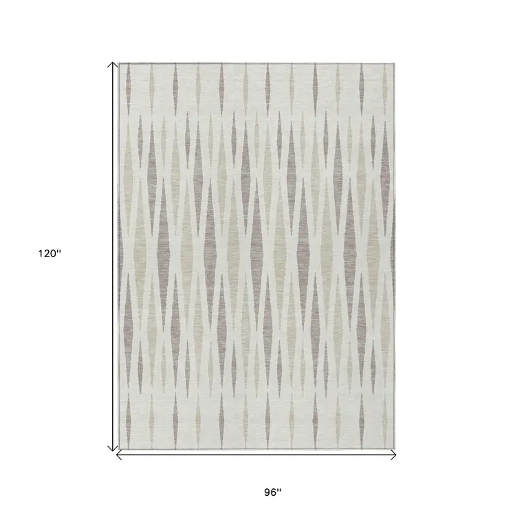 8' X 10' Ivory Brown And Beige Geometric Washable Indoor Outdoor Area Rug