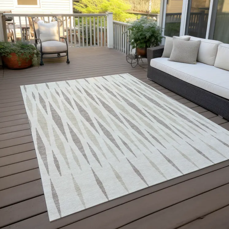 8' X 10' Ivory Brown And Beige Geometric Washable Indoor Outdoor Area Rug