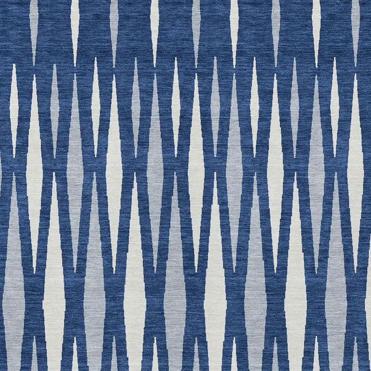 3' X 5' Navy Blue Gray And Ivory Geometric Washable Indoor Outdoor Area Rug