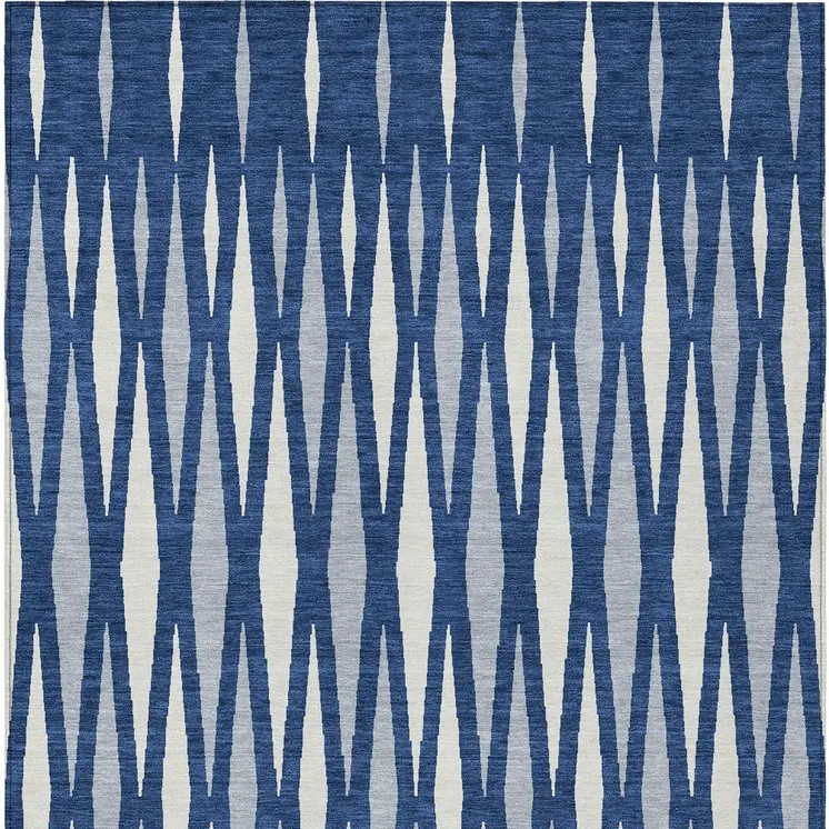 5' X 8' Navy Blue Gray And Ivory Geometric Washable Indoor Outdoor Area Rug