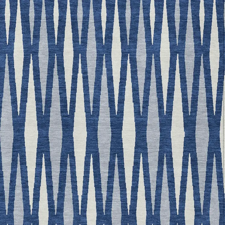 5' X 8' Navy Blue Gray And Ivory Geometric Washable Indoor Outdoor Area Rug
