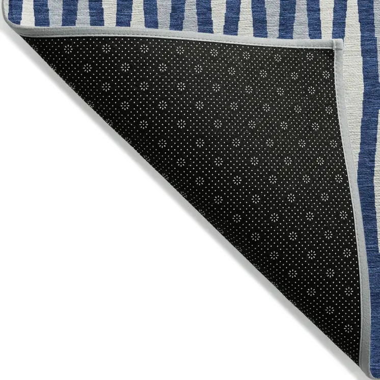 9' X 12' Navy Blue Gray And Ivory Geometric Washable Indoor Outdoor Area Rug