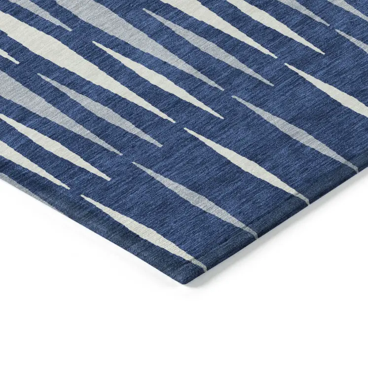 9' X 12' Navy Blue Gray And Ivory Geometric Washable Indoor Outdoor Area Rug