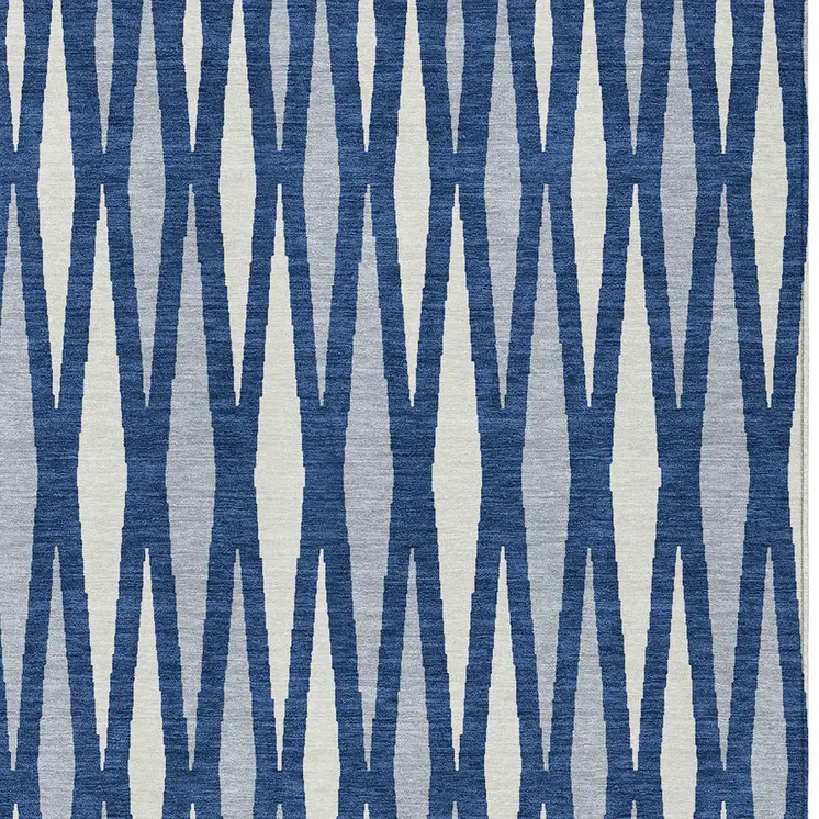 9' X 12' Navy Blue Gray And Ivory Geometric Washable Indoor Outdoor Area Rug