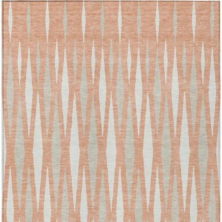 3' X 5' Salmon Gray And Ivory Geometric Washable Indoor Outdoor Area Rug