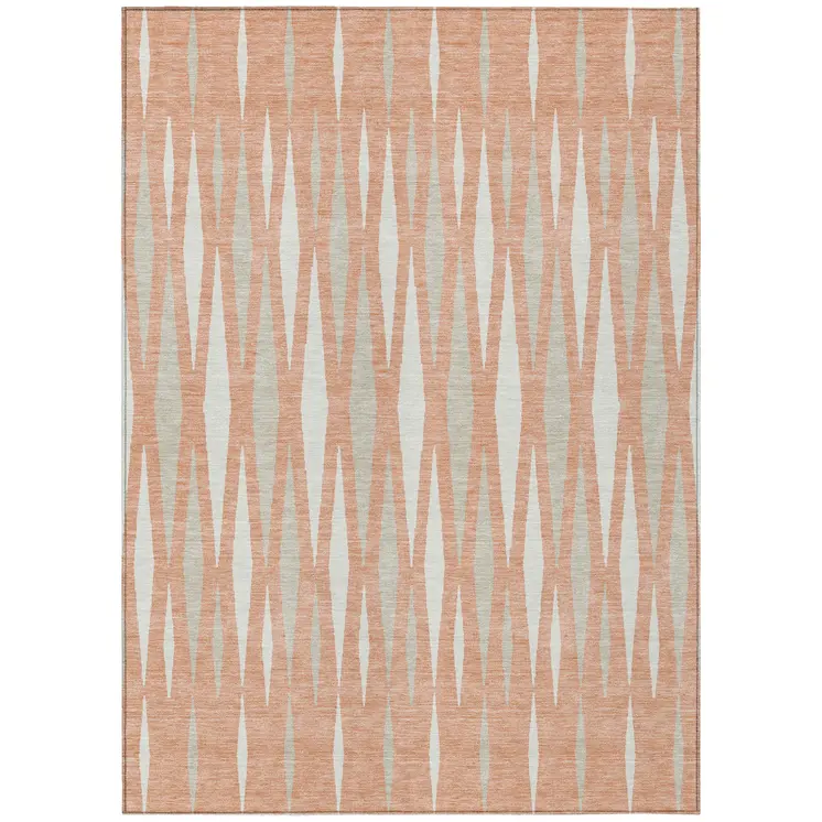 3' X 5' Salmon Gray And Ivory Geometric Washable Indoor Outdoor Area Rug