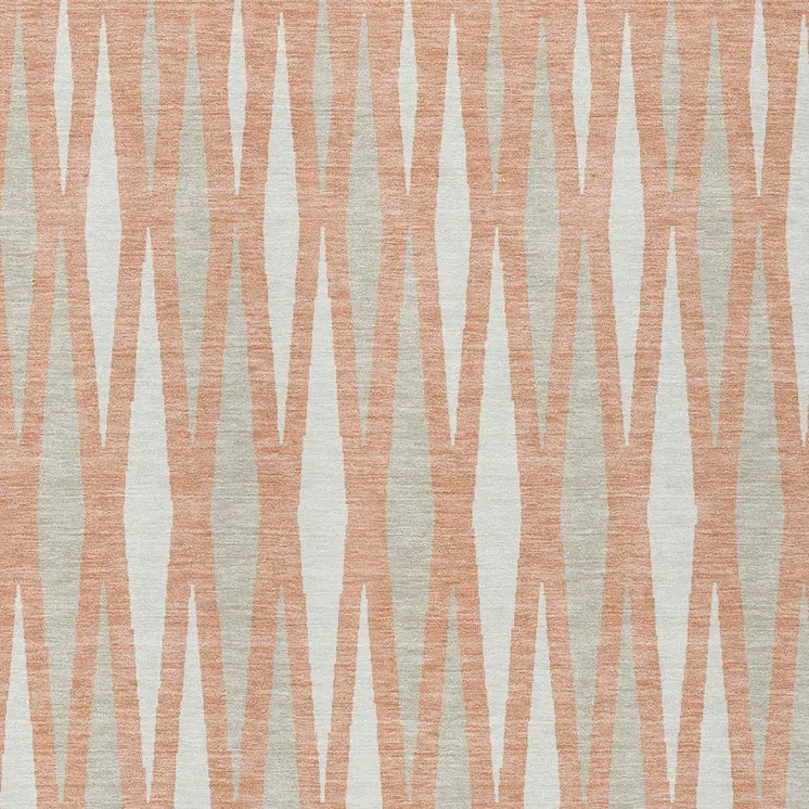 3' X 5' Salmon Gray And Ivory Geometric Washable Indoor Outdoor Area Rug