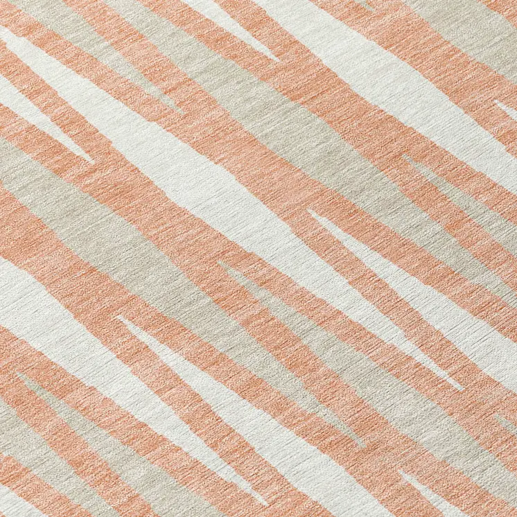 3' X 5' Salmon Gray And Ivory Geometric Washable Indoor Outdoor Area Rug