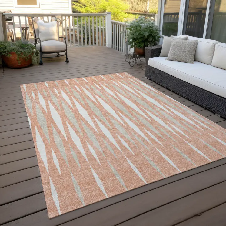 5' X 8' Salmon Gray And Ivory Geometric Washable Indoor Outdoor Area Rug