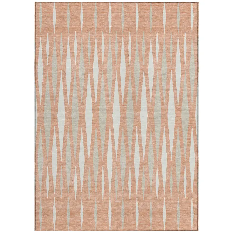 5' X 8' Salmon Gray And Ivory Geometric Washable Indoor Outdoor Area Rug
