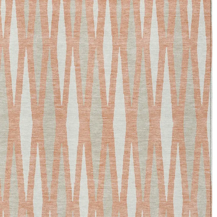 9' X 12' Salmon Gray And Ivory Geometric Washable Indoor Outdoor Area Rug