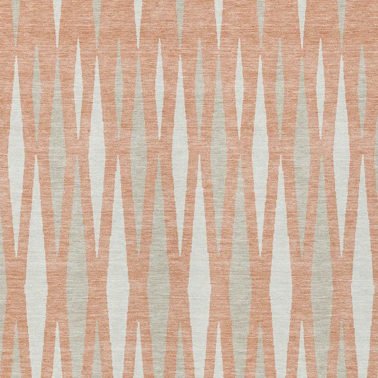 10' X 14' Salmon Gray And Ivory Geometric Washable Indoor Outdoor Area Rug