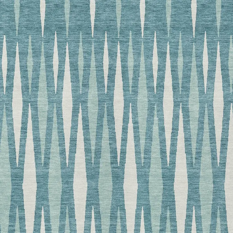 3' X 5' Teal Blue And Ivory Geometric Washable Indoor Outdoor Area Rug