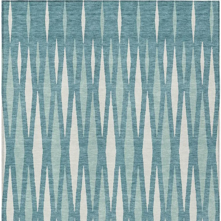 8' X 10' Teal Blue And Ivory Geometric Washable Indoor Outdoor Area Rug