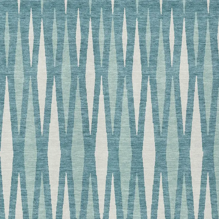 8' X 10' Teal Blue And Ivory Geometric Washable Indoor Outdoor Area Rug