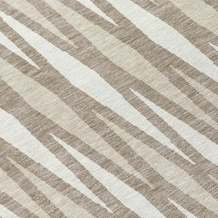 8' Taupe Beige And Ivory Round Geometric Washable Indoor Outdoor Area Rug