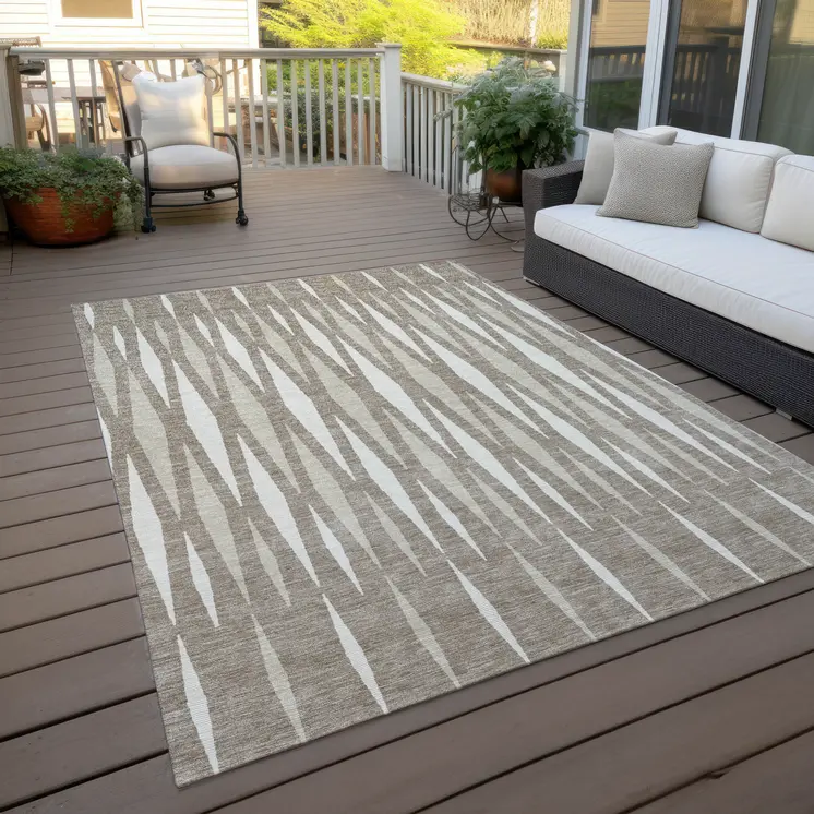 8' X 10' Taupe Beige And Ivory Geometric Washable Indoor Outdoor Area Rug