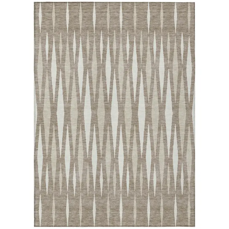 9' X 12' Taupe Beige And Ivory Geometric Washable Indoor Outdoor Area Rug