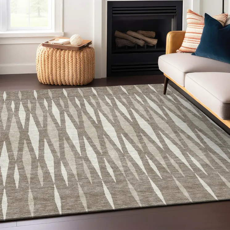 10' X 14' Taupe Beige And Ivory Geometric Washable Indoor Outdoor Area Rug