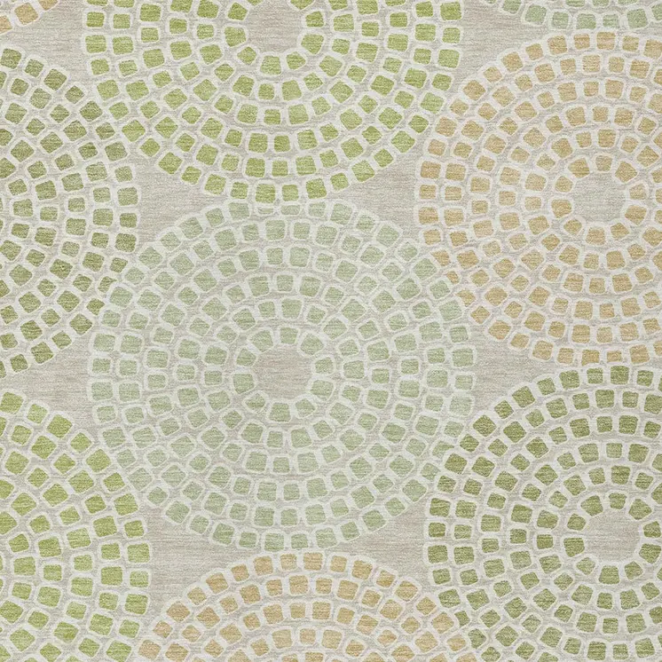 5' X 8' Artichoke Green And Brown Geometric Washable Indoor Outdoor Area Rug
