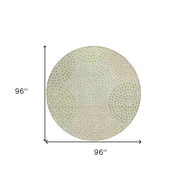 8' Artichoke Green And Brown Round Geometric Washable Indoor Outdoor Area Rug