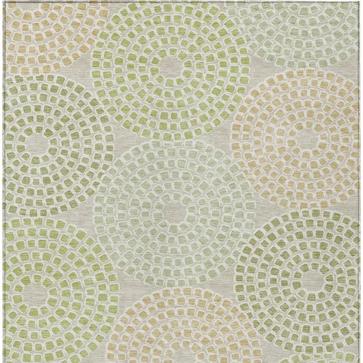 8' X 10' Artichoke Green And Brown Geometric Washable Indoor Outdoor Area Rug