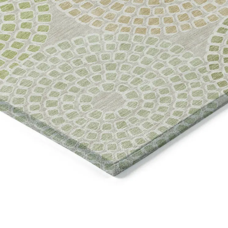 9' X 12' Artichoke Green And Brown Geometric Washable Indoor Outdoor Area Rug