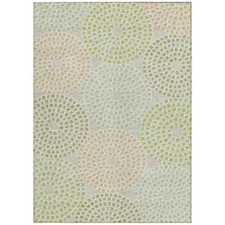 9' X 12' Artichoke Green And Brown Geometric Washable Indoor Outdoor Area Rug
