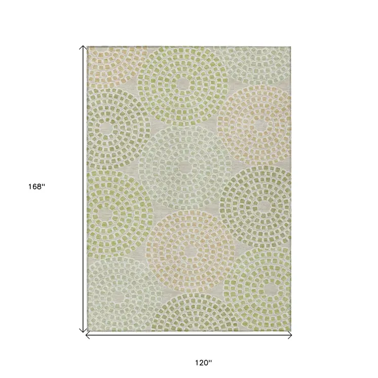 10' X 14' Artichoke Green And Brown Geometric Washable Indoor Outdoor Area Rug