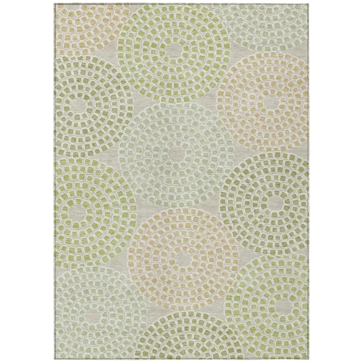 10' X 14' Artichoke Green And Brown Geometric Washable Indoor Outdoor Area Rug