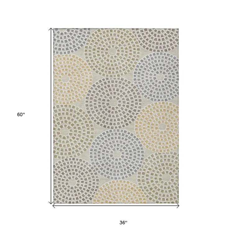 3' X 5' Beige Brown And Gray Geometric Washable Indoor Outdoor Area Rug