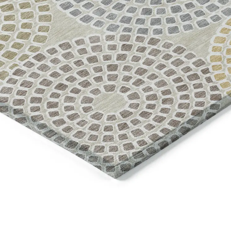3' X 5' Beige Brown And Gray Geometric Washable Indoor Outdoor Area Rug