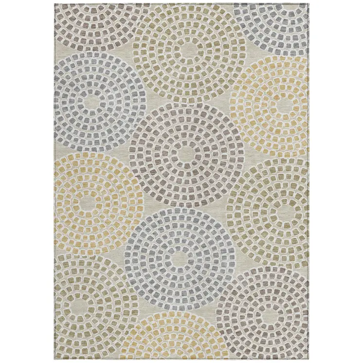 3' X 5' Beige Brown And Gray Geometric Washable Indoor Outdoor Area Rug