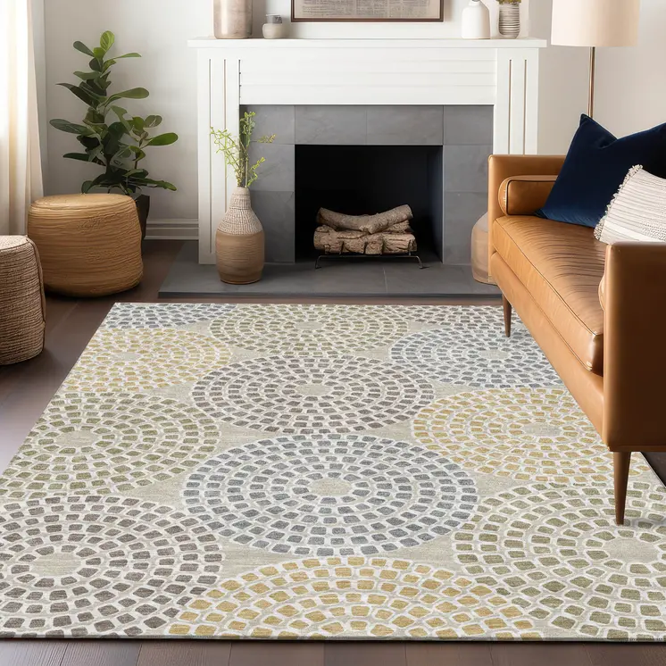 3' X 5' Beige Brown And Gray Geometric Washable Indoor Outdoor Area Rug