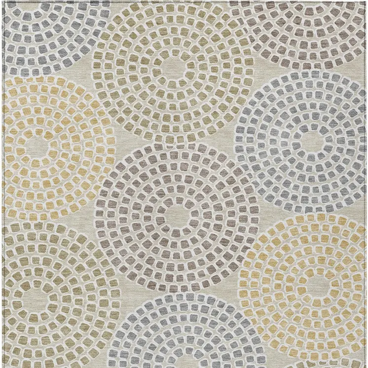 8' X 10' Beige Brown And Gray Geometric Washable Indoor Outdoor Area Rug