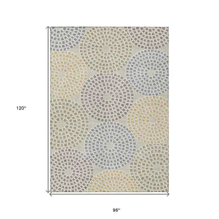 8' X 10' Beige Brown And Gray Geometric Washable Indoor Outdoor Area Rug