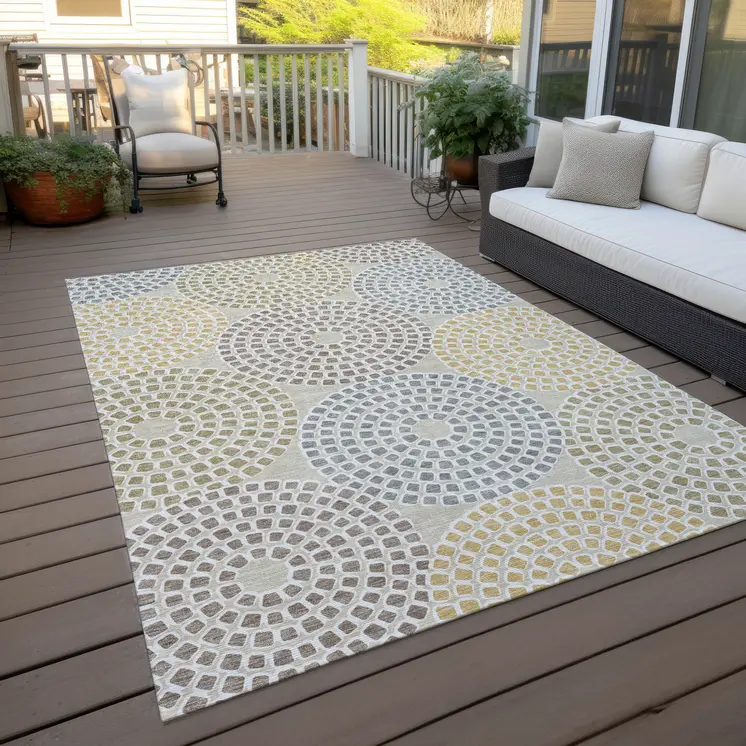 8' X 10' Beige Brown And Gray Geometric Washable Indoor Outdoor Area Rug