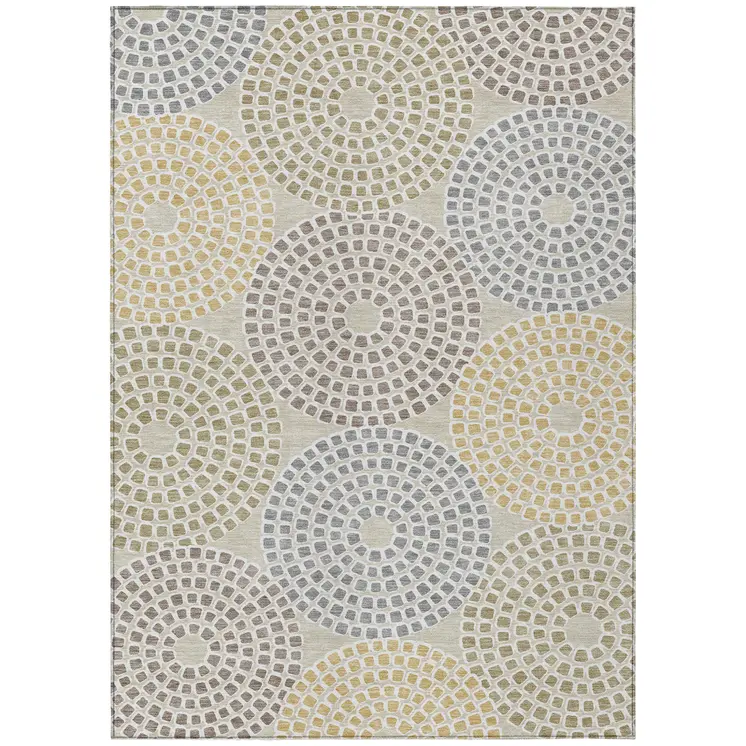 8' X 10' Beige Brown And Gray Geometric Washable Indoor Outdoor Area Rug