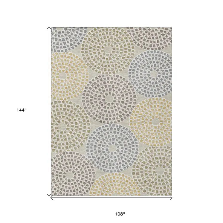 9' X 12' Beige Brown And Gray Geometric Washable Indoor Outdoor Area Rug