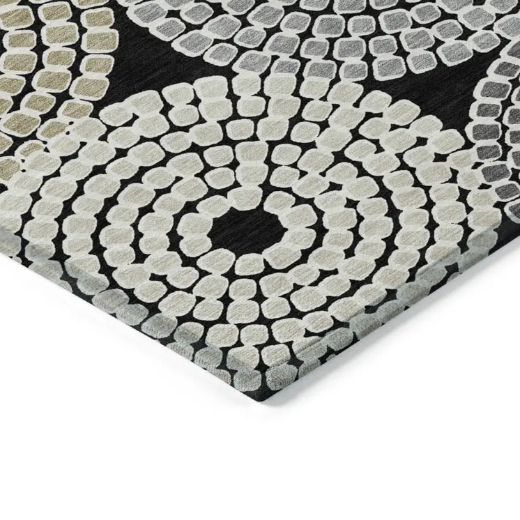 3' X 5' Black Gray And Beige Geometric Washable Indoor Outdoor Area Rug