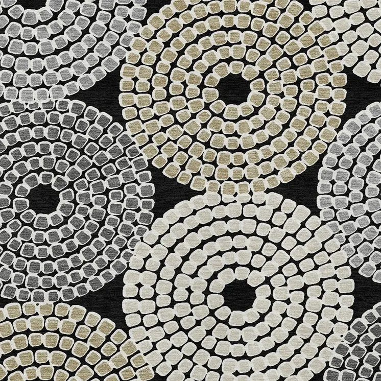 3' X 5' Black Gray And Beige Geometric Washable Indoor Outdoor Area Rug