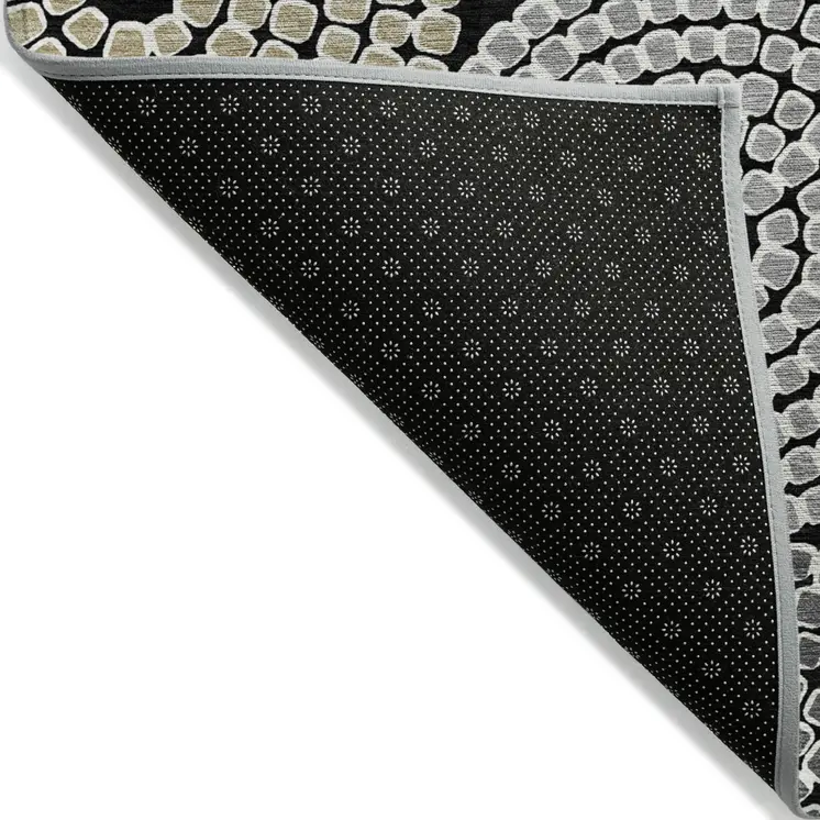 9' X 12' Black Gray And Beige Geometric Washable Indoor Outdoor Area Rug
