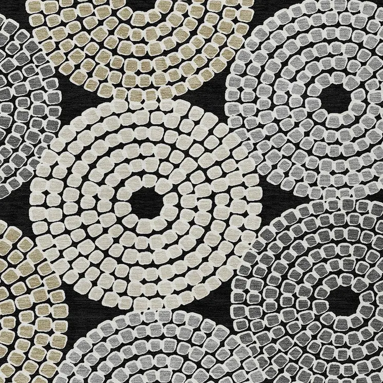 9' X 12' Black Gray And Beige Geometric Washable Indoor Outdoor Area Rug